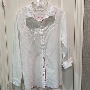 Johnny Was 3T Workshop White Shirt with Red Embroidery